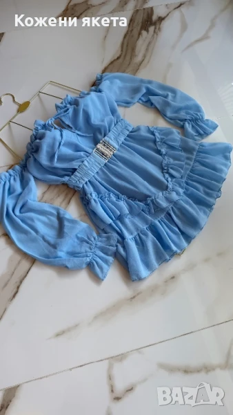 Шифонени рокли с ръкав и колан, снимка 1