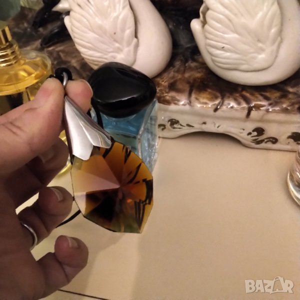 НАМАЛЕНО Колие бохемско кехлибарено  стъкло , снимка 1