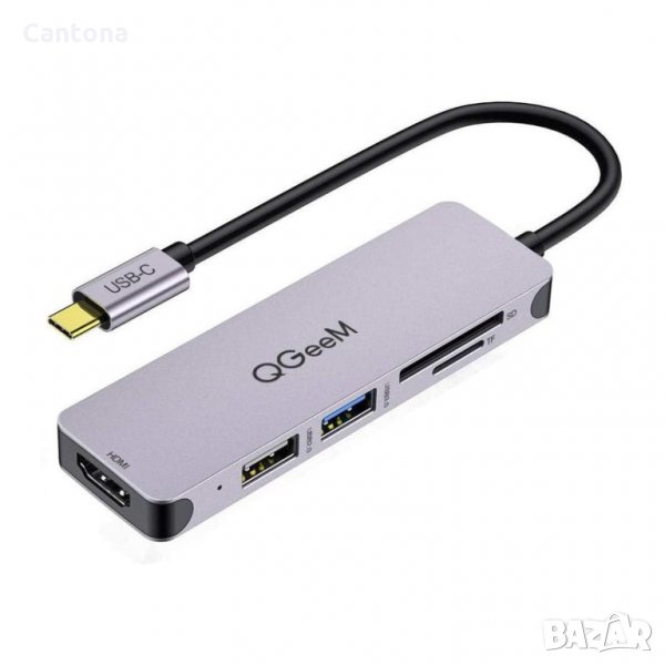 QGeeM USB Type-C Hub 5 в 1, USB 3.0, USB 2.0, HDMI, TF/SD четец на карти, снимка 1