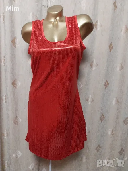 М/L Червена рокля с бял шал от заяк, снимка 1