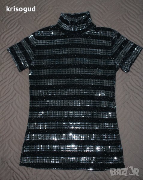 Дамска блузка с къс ръкав, тип поло с пайети, блинк-блинк, снимка 1
