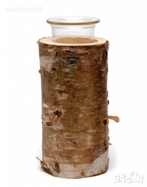 Декоративен свещник - изработен от парче естествен дървен елемент и стъклена чашка (сет от 6 бр), снимка 1