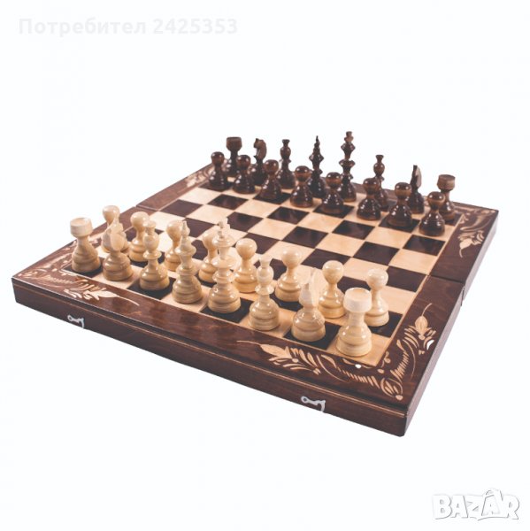 Дървен шах с табла + дървени фигури и пулове, 5 размера, 3 цвята, снимка 1