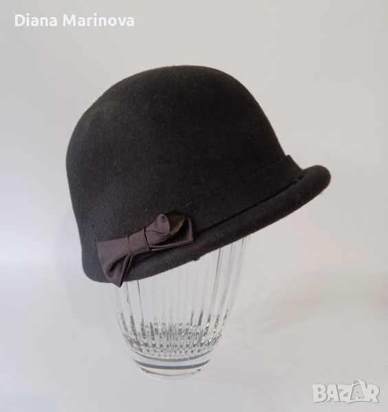 Елегантна дамска черна зимна шапка, ретро стил, 100% вълна, федора, снимка 1