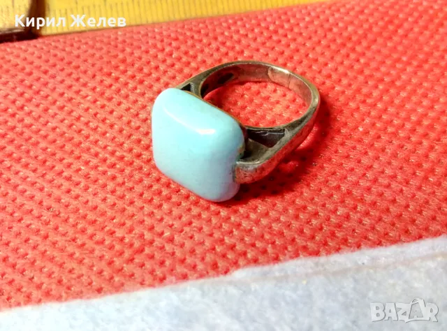 ВИНТИДЖ АРТ СРЕБЪРЕН ПРЪСТЕН ЛАКИРАНО СРЕБРО 925 с ГОЛЯМ ЮВЕЛИРНО ШЛИФОВАН ТЮРКОАЗ 48601, снимка 2 - Пръстени - 49366047