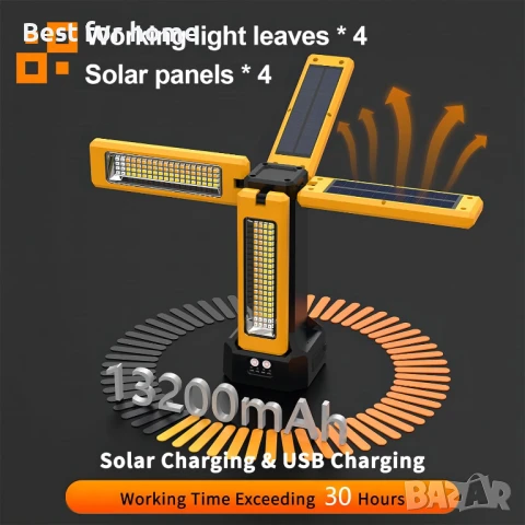 13200mAh акумулаторна соларна работна лампа със  стойка и дистанционно, снимка 4 - Други инструменти - 50809281