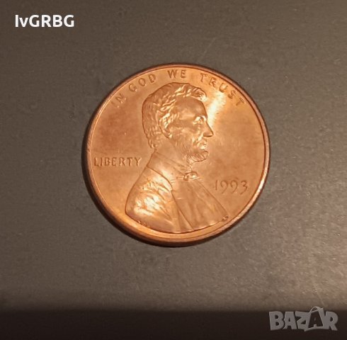 1 цент САЩ  1993 Линкълн , снимка 3 - Нумизматика и бонистика - 43532451