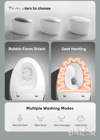 Мултифункционална смарт тоалетна тип "яйце" с биде, подгрев, сушене, масаж, снимка 16 - Други - 47421521