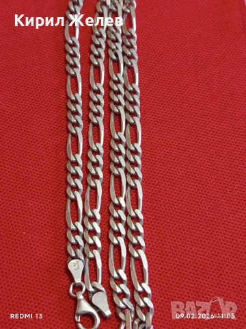 Красив сребърен ланец плетка тип ФИГАРО класически модел майсторска изработка 53145, снимка 8 - Колиета, медальони, синджири - 53411202