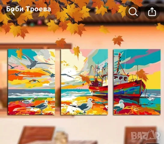 Морска сцена  риболовен катер и чайки на фона на спокойно море