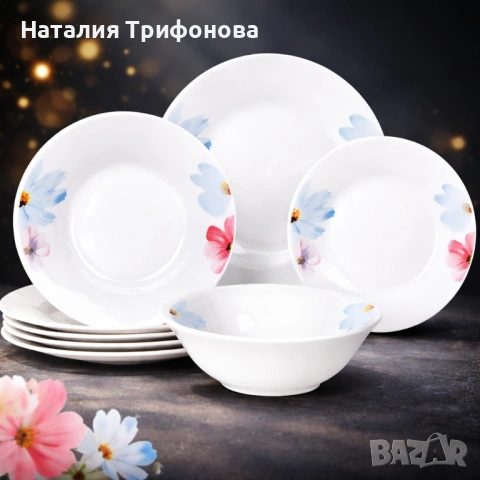 Комплект чинии 24 части с нежни цветя – Свежест и стил за всяка трапеза, снимка 2 - Сервизи - 53406578