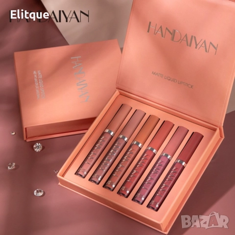 Комплект от 6 броя дълготрайни течни матови червила за устни Handaiyan -Вариант А: цветове в розово-, снимка 7 - Други - 52895118