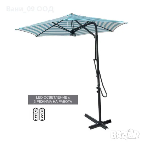 Градински чадър със стойка и LED осветление, снимка 3 - Градински мебели, декорация  - 49663238