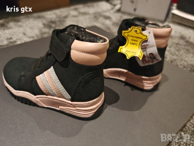 Чисто нови детски боти PONKI от естествена кожа черно и розово – №25, снимка 2 - Детски боти и ботуши - 53484827