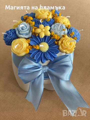 Букети от ароматизирани соеви свещи, снимка 6 - Изкуствени цветя - 52570773