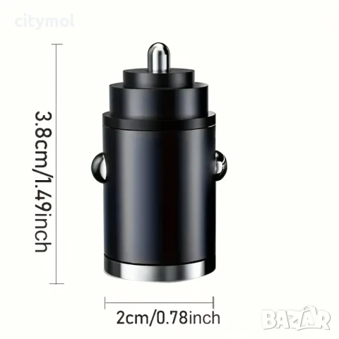 Ултра мини зарядно за кола, FAST Cahrging, 2 порта - USB-C PD / USB-A QC 3.0, снимка 4 - Зарядни за кола - 50567975