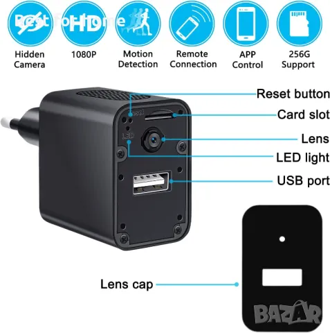Скрита камера в зарядно с WiFi директно наблюдение и запис от Igzyz Spy Camera WiFi, снимка 4 - Камери - 49603472