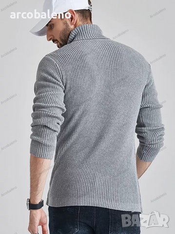 Мъжки пуловер с висока яка и тънка плетена жилетка, 3цвята - 023, снимка 3 - Пуловери - 38988632