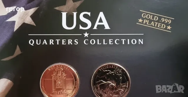 САЩ. ¼ долар. Позлатена серия. С 999 карата злато.
2010 година.Филаделфия., снимка 2 - Нумизматика и бонистика - 49003895