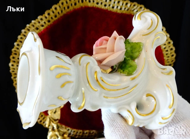 Порцеланов свещник Kaiser,злато,роза,барок. , снимка 8 - Антикварни и старинни предмети - 53404919