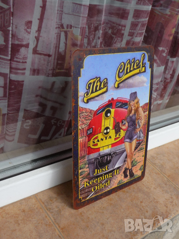 Метална табела влак локомотив момиче еротика Санта Фе релси , снимка 2 - Декорация за дома - 44847996