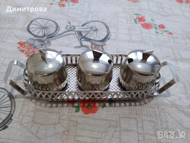 Комплект старинни солнички с поставка, снимка 3 - Антикварни и старинни предмети - 27350272