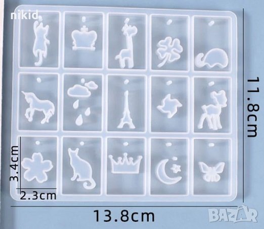 15 вида правоъгълни фигурки висулки силиконов молд за направа на колие колиета бижу смола , снимка 2 - Форми - 32489392