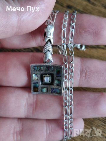 Сребърен синджир с висулка, с кралски седеф (117), снимка 3 - Колиета, медальони, синджири - 39462762