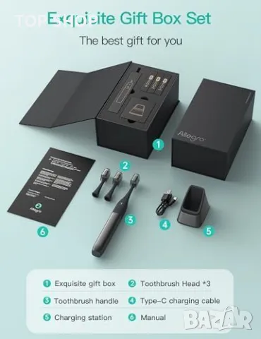 Нова Allegro M1 луксозна звукова четка за зъби с въгленови влакна и гумена глава, снимка 5 - Тримери - 49319060