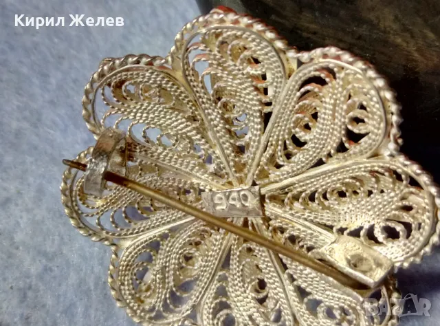 ПРЕКРАСНА СТАРА ФИЛИГРАННА СРЕБЪРНА БРОШКА ЦВЕТЕ СРЕБРО 900 НЕЖНА РЪЧНА МАЙСТОРСКА ИЗРАБОТКА 47964, снимка 10 - Антикварни и старинни предмети - 48476769