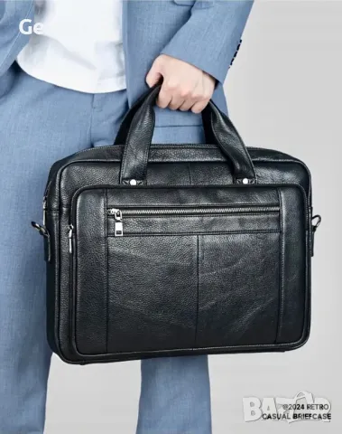 Мъжка класическа бизнес чанта с голям обем /Луксозна черна естествена кожа !, снимка 6 - Чанти - 49422229