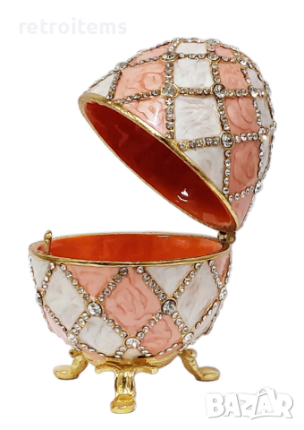 Фаберже стил, яйце-кутийка за бижута, инкрустирана с кристали, в луксозна подаръчна кутия., снимка 4 - Декорация за дома - 37922284