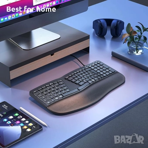 Ергономична , осветена разделена кабелна клавиатура Seenda с поставка за китката, снимка 5 - Клавиатури и мишки - 51770574