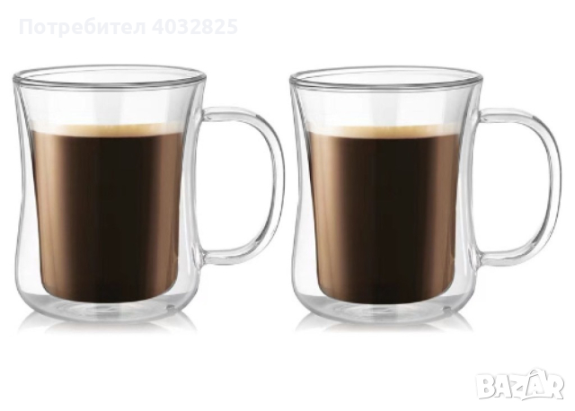 Стъклена чаша за капучино или чай с двойно дъно 350 мл.