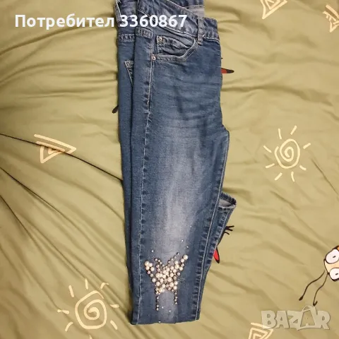 Дамски дънки с капсоловани перли, снимка 2 - Дънки - 49340150