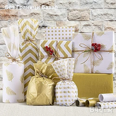 Нова Златна тишу хартия 4 дизайна 120 листа за подаръчно опаковане, снимка 3 - Други - 53174087