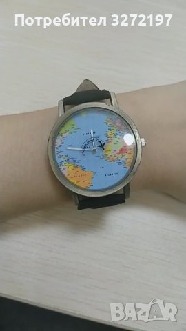 Кварцов часовник, модерен дизайн - циферблат географска карта, стрелка самолет , снимка 2 - Дамски - 40437438