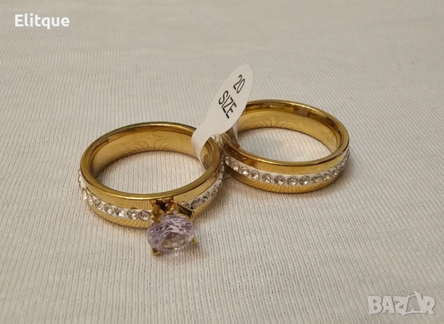 Стилен комплект от 2 броя пръстени с цирконии от медицинска стомана, снимка 2 - Пръстени - 52895233