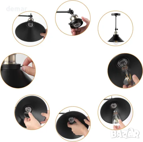 LABOREDUCER Комплект от 2 LED стенни лампи с батерии, черни, с дистанционно, безжични, индустриални, снимка 3 - Лампи за стена - 49861421