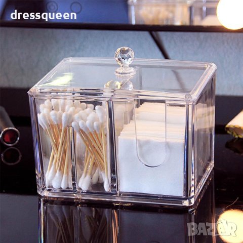 ( С 4 ОТДЕЛЕНИЯ ) Прозрачна кутия с 4 отделения за козметични тампони, клечки и продукти, снимка 3 - Други стоки за дома - 44128202