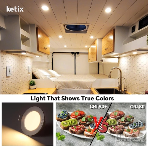 12V LED вградена таванна лампа за кемпер, 2.5W 6 броя CRI 93, снимка 7 - Къмпинг осветление - 53590386