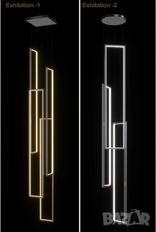 Модерна Лед LED полилей правоъгълна висяща лампа за хол, стълби 212 199 лв.
