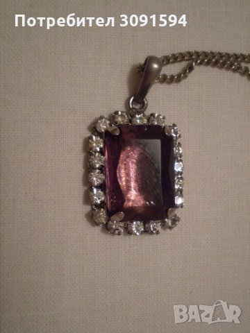 стар дамски медальон лилав и бял шлифован кристал  сребърно покритие, снимка 4 - Антикварни и старинни предмети - 35159934