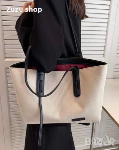 Дамска голяма чанта в два цвята - кафява и черна, снимка 6 - Чанти - 51084628