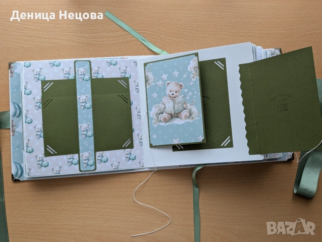 Детски ръчно изработен албум за снимки зелени мечета, подарък за погача, подарък за дете, рожден ден, снимка 8 - Други - 53428166