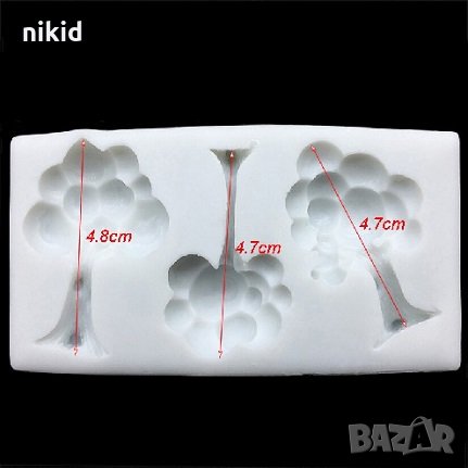 3 дръвчета дърво с корона силиконов молд фондан шоколад торта гипс украса, снимка 2 - Форми - 33505080