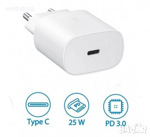 Комплект, мрежово зарядно, съвместимо с Samsung, бързо зареждане, кабел, USB-C, Type-C, 25W, снимка 1