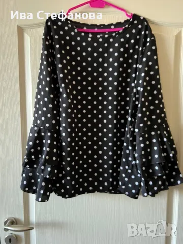Разкошна нова елегантна кукленска блуза топ туника  вълнообразни акценти бели точки , снимка 3 - Туники - 49242711
