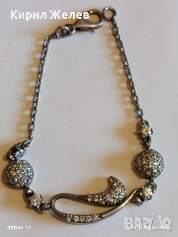 Сребърна гривна инкрустирана с кристали елегантна финна ювелирна изработка 52746, снимка 5 - Гривни - 53040933