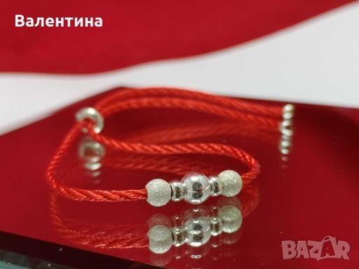 Дамска гривна от 925 сребърни елементи и червена корда, снимка 3 - Гривни - 28024763